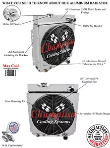 4 Row Champion Radiator W/ 16" SPAL Thin Fan,Shroud for 1964 65 1966 Mustang V8 - Picture 1 of 7