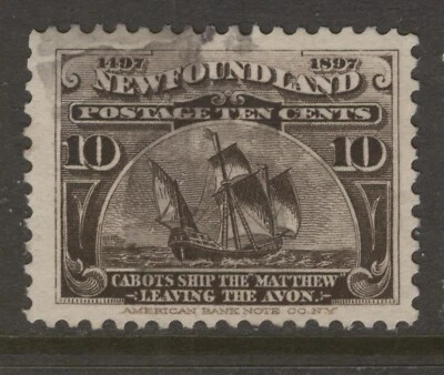 NEWFOUNDLAND 68 1897 10c CABOTS SHIP MATTHEW 400th DISCOVERY ISSUE (#84) USADO  Foto 1 de 2