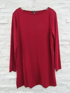 Eileen Fisher Red Bateau Neck Viscose Jersey Long Sleeve Split Hem Tunic Top S - Picture 1 of 5