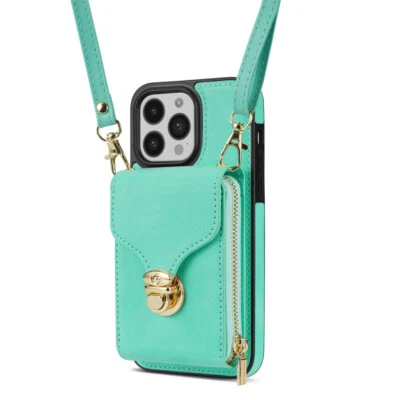 For iPhone 17 Pro Max 16 13 XR 6 Lanyard Leather Wallet Card Bag Case Crossbody - Image 1 of 4