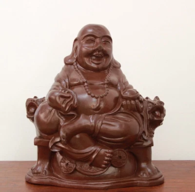 Estatua de Buda Riendo de colección grande antigua de madera Hotei Pu-Tai Budai escultura Foto 1 de 4