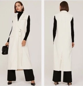 MARINA MASCONE Long Trench style Wrap Vest Cream Size Medium - Picture 1 of 6