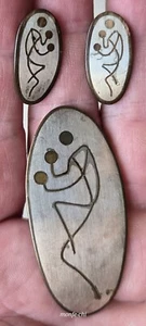 Vintage Los Castillo Taxco Mexico Earrings & Brooch Pin Sterling Mexican Modern - Picture 1 of 12