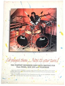 BON JOVI / TICO TORRES / PEARL DRUMS SLIPPERY WHEN WET MAGAZINE PRINT AD - Picture 1 of 1
