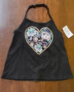 TCP Toddler Girls Glitter Floral Heart Sleeveless Halter Top Black 4T NWT - Picture 1 of 5