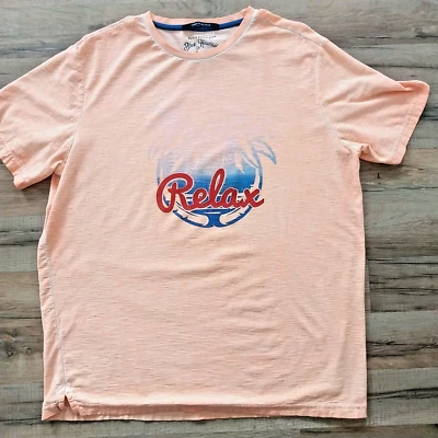 Camiseta Elvis Presley XL Azul Hawaii Relax Melocotón Naranja Seersucker Algodón Foto 1 de 4