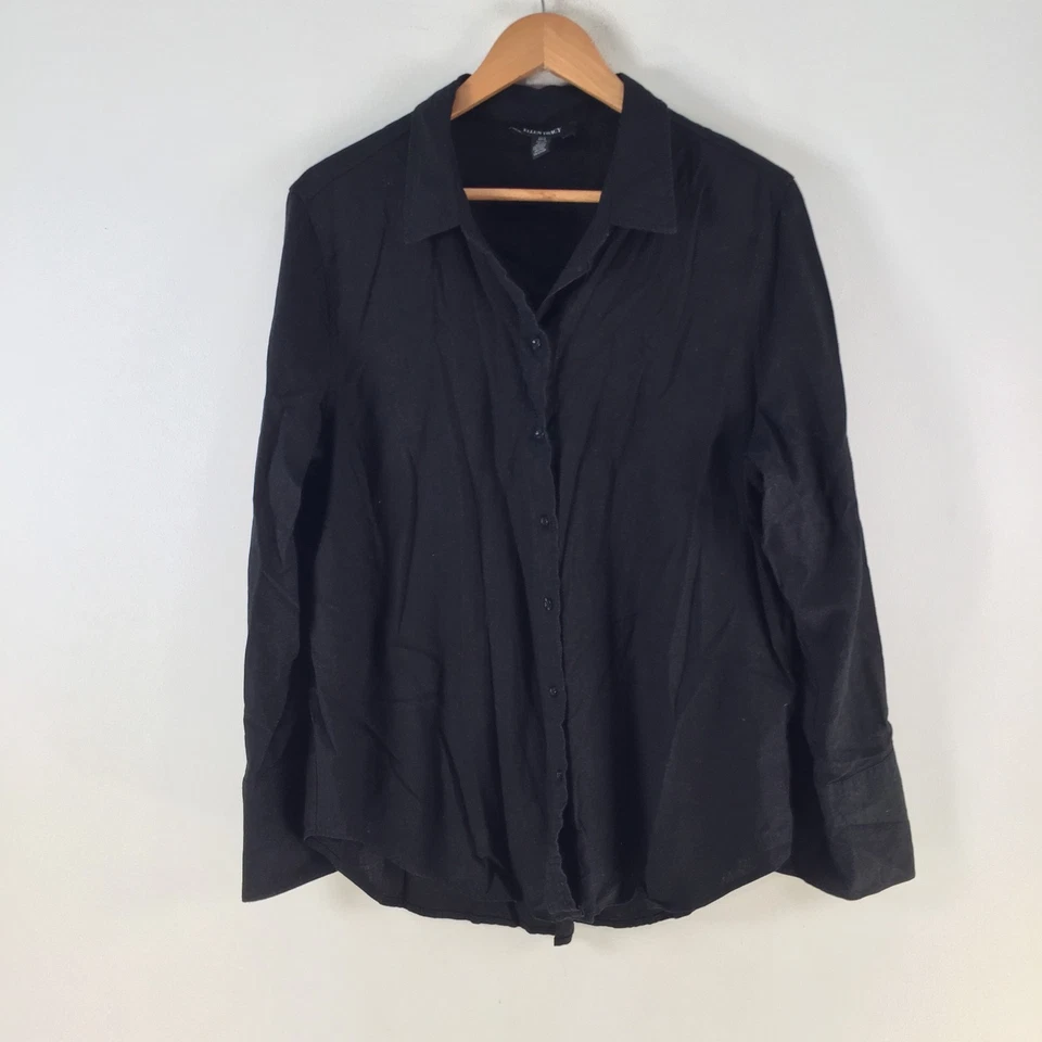 Ellen Tracy womens button up shirt size L black long sleeve collar linen 124910 — 第 1/4 张图片