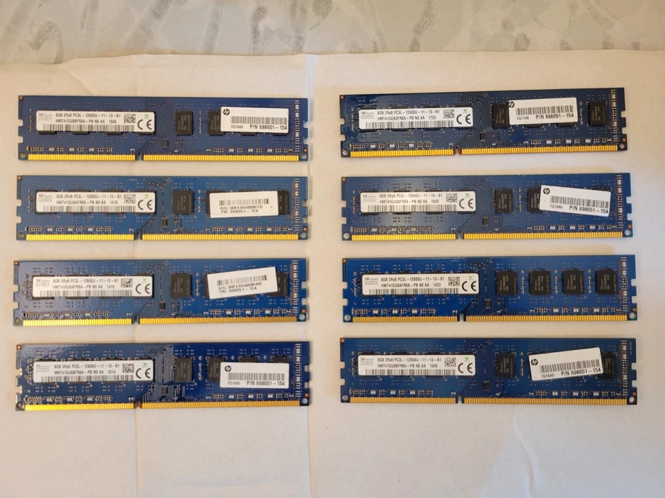 Lote de 8 - SK Hynix 8GB 2Rx8 PC3L-12800U-HMT41GU6AFR8A-PB (Memoria de escritorio) Foto 1 de 1
