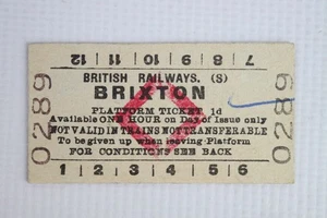 BR British Railways (S) Platform Ticket Brixton Station - Picture 1 of 2