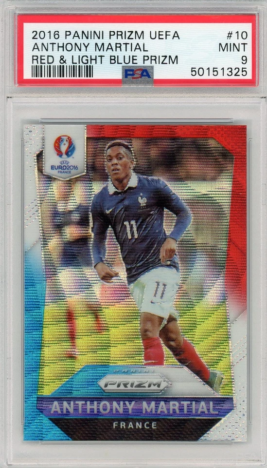 2016 Panini Prizm UEFA #10 Anthony Martial Red & Light Blue Prizm PSA 9 - Image 1 of 2
