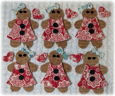 Vintage Cutter Quilt Gingerbread Girl Applique Cut Outs Die Cuts Ornaments Sets - Image 1 of 4