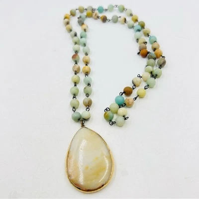 Colar de jaspe policromado com pingente de ágata 34” festival boêmio - Imagem 1 de 4