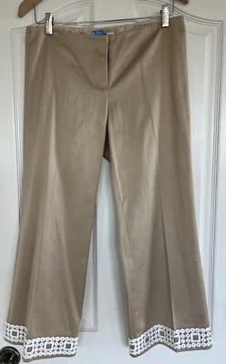 Pantalón Pantalón Trina Turk Vintage Marrón Beige Bordado Dobladillo Pantalones Algodón Blnd 8 Foto 1 de 4