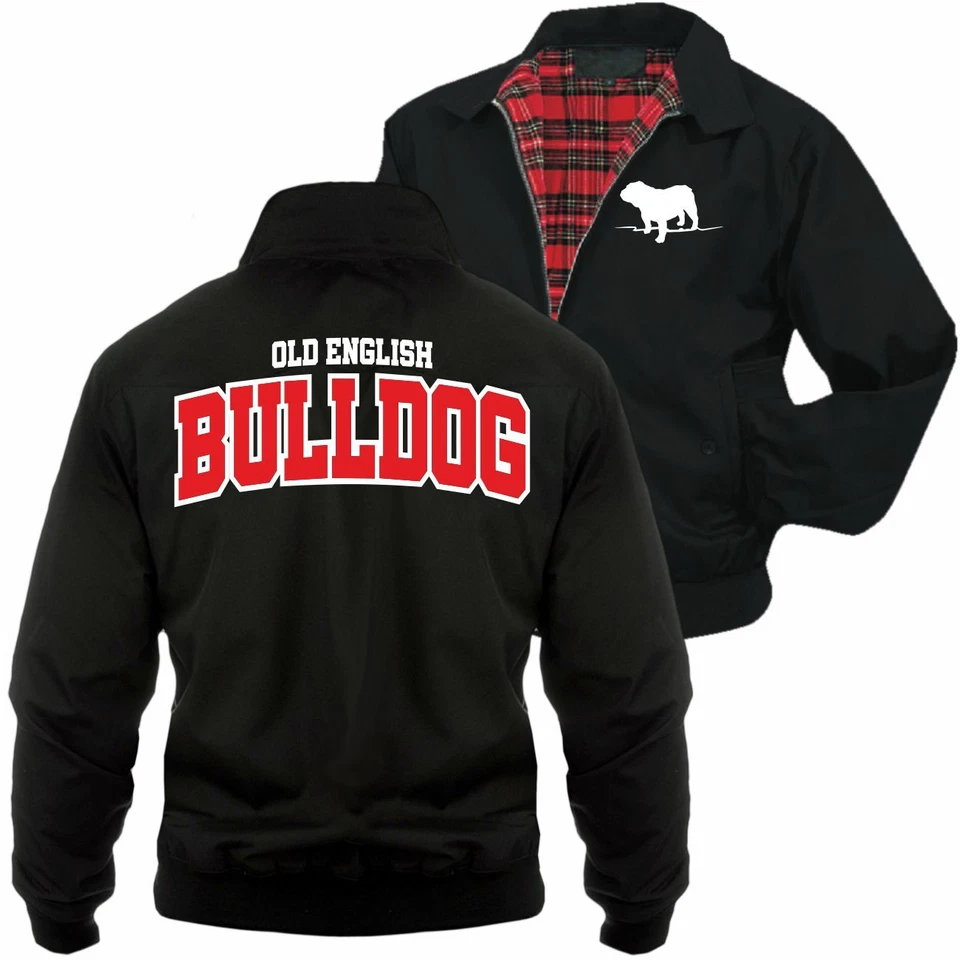 Herren Harrington Jacke Old English Bulldog LOGO Hunde englische Bulldogge - Bild 1 von 1