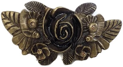 AL BERES AB 1.5” ANTIQUE PEWTER BRASS ROSE WITH AMBER CRYSTALS BELT BUCKLE ONLY - Image 1 of 4