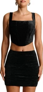 Nordstrom N By Naked Wardrobe Boned Plush Velvet Top Crop Corset Black Small - Picture 1 of 5