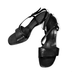 Sandalias Strenesse Group de tacón alto con tiras para mujer 10 de cuero negro hechas en Italia - Imagen 1 de 7