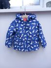 Baby Boden Coat 12-18 Months. Blue With White Rabbit Print, Padded With Hood
