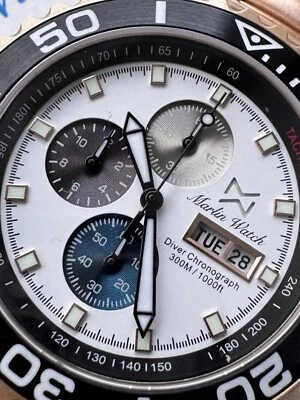 Diver watch chronograph MARLINWATCH Mens 43mm 300m Sapphire SCREW DOWN CROWN - Image 1 of 4