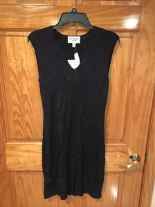 NWT Emanuel Ungaro Womens Black Silk Size Medium Petite Sleeveless Dress V Neck - Picture 1 of 9