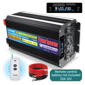 4000W 8000W 12V to 240V Power Inverter Converter With Remote Control USB 4AC LCD - Picture 1 of 7