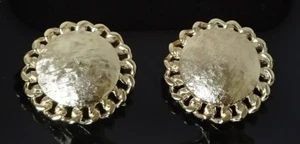 Vintage Large 1 1/4" Round Signed CORO Brushed Gold tone Clip Back Earrings - Picture 1 of 3