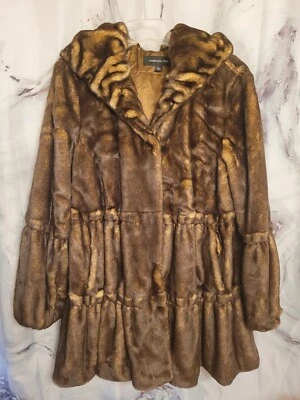 Jones New York Faux Hooded Pleated Fur Coat - Large  - Image 1 of 4