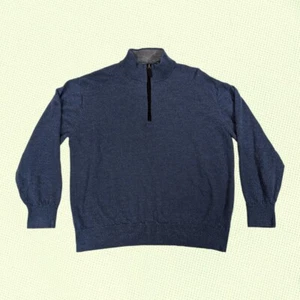 Maglione Orvis 100% lana merino uomo 1/4 quarto zip XL manica lunga blu - Foto 1 di 5