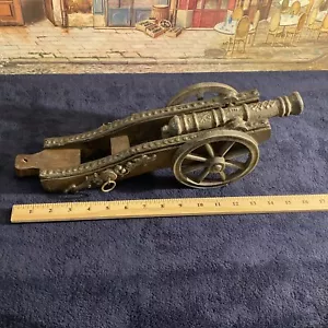 Vintage Spanish Cast Metal Cannon on Handcrafted Wooded Carriage 16x4”man cave - Picture 1 of 17