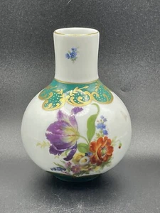 Elios H F Peint Main Porcelain Hand Painted Floral Vintage Vase Gold Highlights - Picture 1 of 12