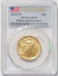 2016 W GOLD WALKING LIBERTY 50C CENTENNIAL ANNIVERSARY 1/2oz WLH COIN PCGS SP 70 - Picture 1 of 2