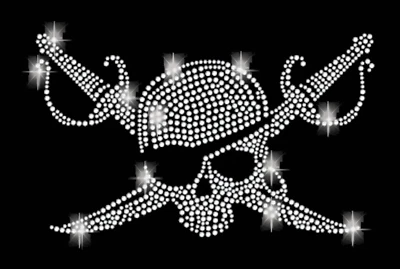 STRASSSTEINE TOTENKOPF PIRAT SKULL SCHÄDEL BÜGELBILD HOTFIX APPLIKATION SEBEL - Bild 1 von 4