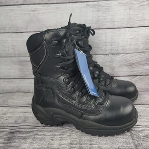 REEBOK Composite Toe Boots Womens 6.5 RB8874 Lace Up Black Leather Work - Picture 1 of 10