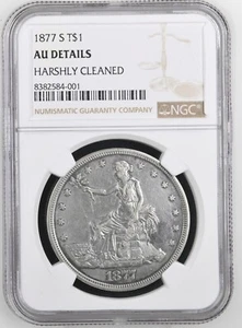 1877-S T$1 Silver Trade Dollar NGC Certified AU Details (Cleaned) - Picture 1 of 2
