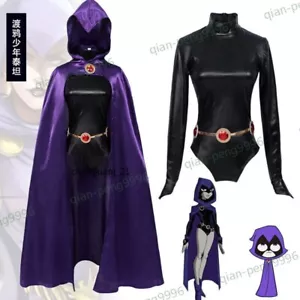Women Teen Titans Raven Cosplay Costume Bodysuit Cloak Halloween Costume Party@@ - Picture 1 of 9