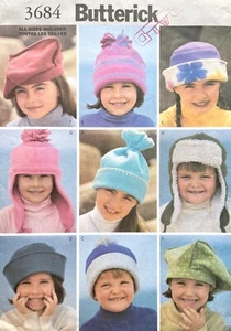 Sombreros Infantiles Butterick Patrón 3684 Talla S-L SIN CORTAR - Imagen 1 de 2