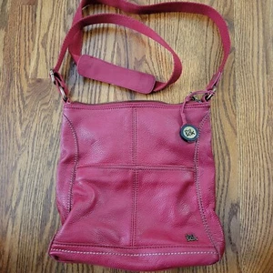 The Sak Iris Red Pebbled Leather Crossbody Bag Purse Zipper Pocket - Picture 1 of 22