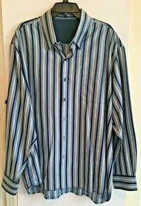Tommy Bahama 100%Silk Shirt Blue Striped Dress Size XXL - Picture 1 of 6