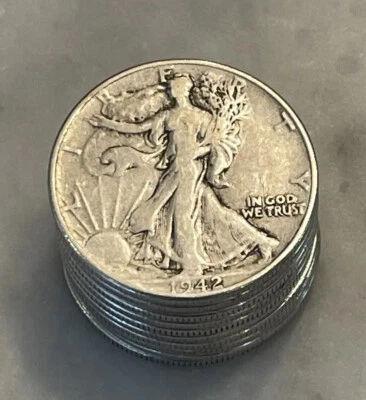 [Lote de 10] Plata chatarra 90% - Medio dólar Walking Liberty - ¡Elige # de lotes! Foto 1 de 3