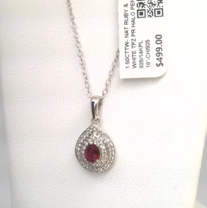 NATURAL REAL Ruby Halo Pendant 925 Sterling Silver 14K Gold Plated 1.5ct-$499 - Picture 1 of 9
