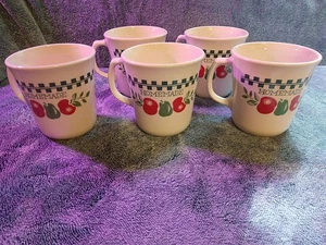 Corelle Farm Fresh Homemade 10 Oz Coffee Cups Mugs White Red Green Retired Set-5 - Picture 1 of 4