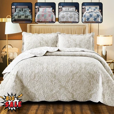 Juego de cama doble king estampado acolchado colcha retazos 3 piezas - Imagen 1 de 4