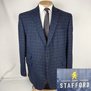 Stafford Executive Herren Sport Mantel 52R blau kariert Wolle Blazer Jacke - Bild 1 von 12