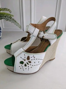 Sandalo vintage Y2K Miss Sixty bianco verde arcobaleno T-bar plateau zeppa 39/6 - Foto 1 di 23