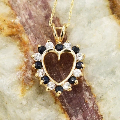 Collar de cadena de zafiro de oro amarillo de 10k y circonita cúbica corazón/cuerda de amor 18 3/4" Foto 1 de 4