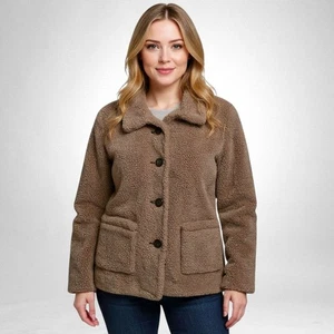 Anthropologie Bernardo XL Brown Faux Sherpa Barn Coat Cozy Teddy Jacket For Fall - Picture 1 of 9