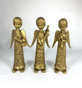 Vintage Urlaubsengel Trio Figuren Musiker geprägt Kunststoff gold bemalt  - Bild 1 von 9