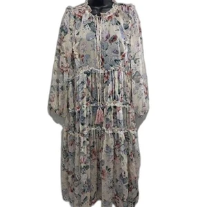 O.P.T Floral Ruffle Sheer Maxi Dress Large Cottagecore Fairycore Garden Whimsy - Picture 1 of 10