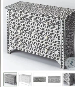 Mother of Pearl Chest of 4 Drawers Floral Design in Grey Color - Picture 1 of 1
