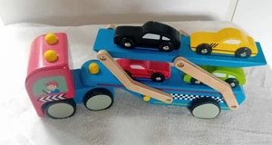Camión transportador de coches de madera con 4 coches juguete para niños - Imagen 1 de 12
